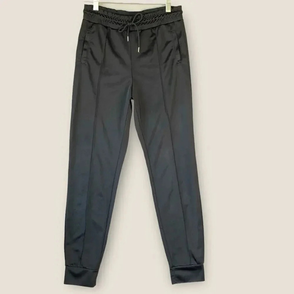Monki Pants - Monki Jogger Track Sweatpants High Rise Waist Size XS Black Pintucked Cuff Ankle